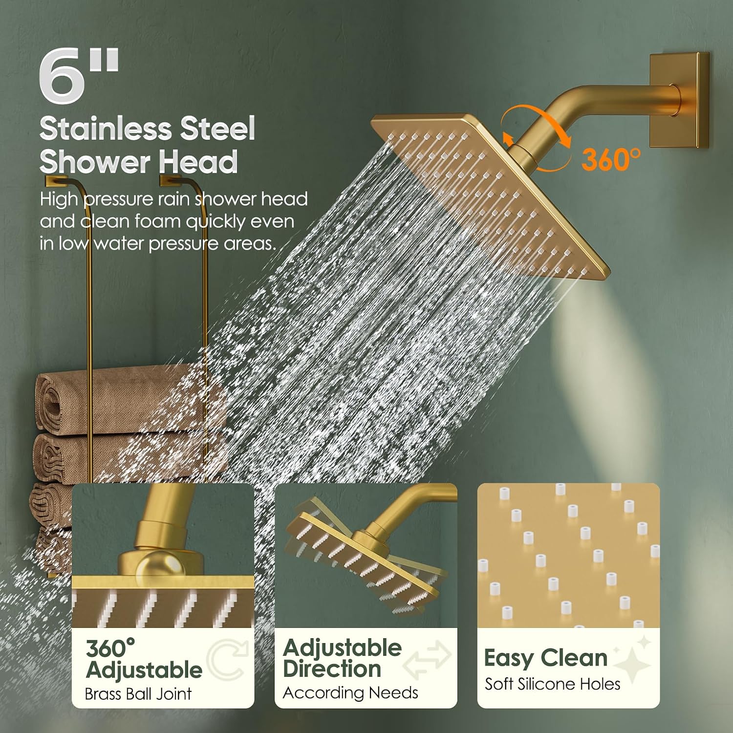 Replacement for Delta Shower Trim Kit Modern 14 Series, All Metal Tub Shower Faucet Set, 6-Inch Brushed Gold Shower Head and Handle Set(Valve and Cartridge Not Included)