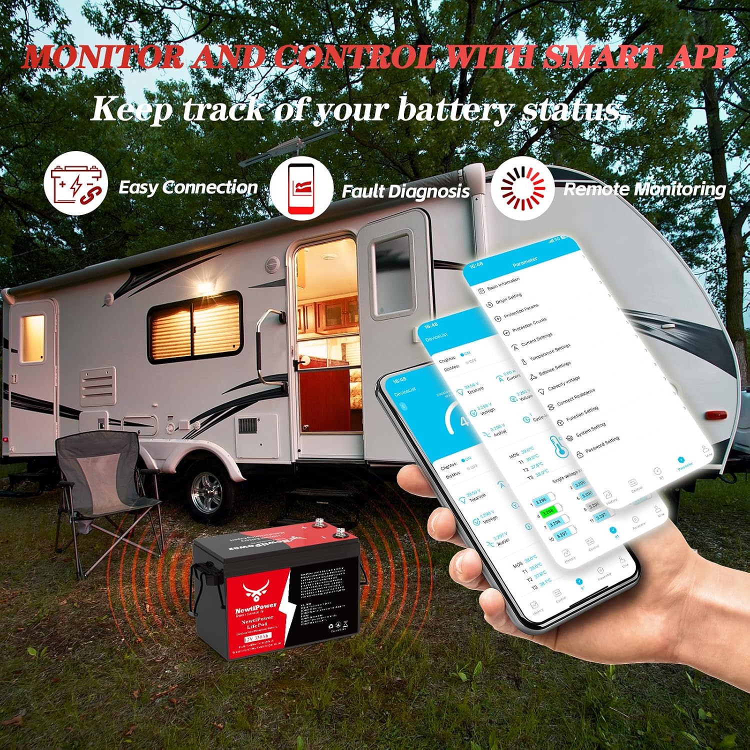 12V 330Ah LiFePO4 Battery Small Size, 4224Wh Lithium Battery with 200A BMS, Up to 10000+ Rechargeable Cycles, Perfect for RV Camping, Trolling Motor, Solar Power Storage (12V*330Ah*3Packs)