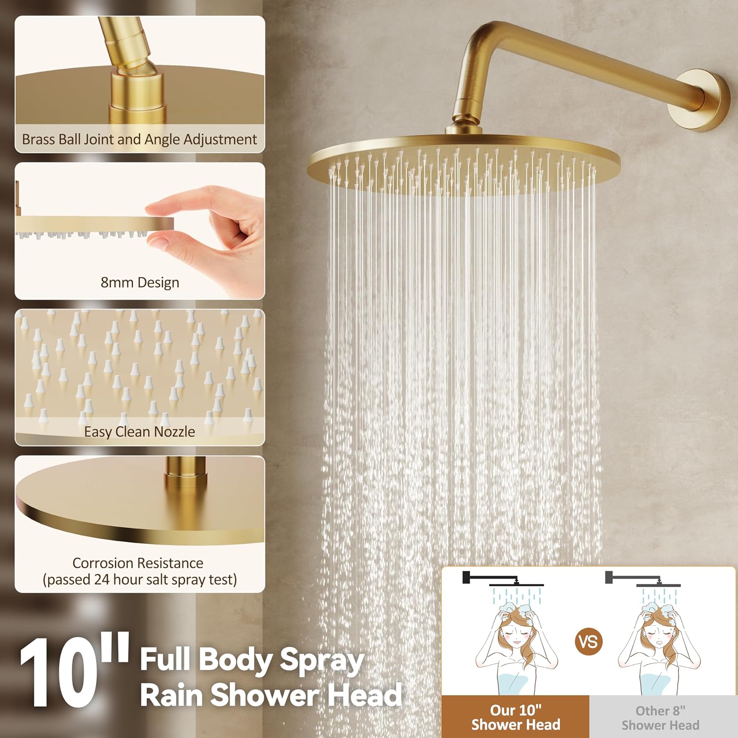 Tub Shower Faucet Set, Tub and Shower Trim Kit with 10 Inch High-Pressure Rian Shower Head,Shower Head and Handle Set, Brushed Gold