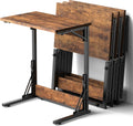 Tatub 24' Folding C Shaped End Table Set of 4, Small Sofa Side Laptop Desk, Couch TV Tray Table for Living Room, Bedroom, Rustic Brown