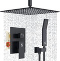 SR SUN RISE 16 Inches Matte Black Shower Set System Bathroom Luxury Rain Mixer Shower Combo Set Ceiling Mounted Rainfall Shower Head Faucet (Contain Shower Faucet Rough-In Valve Body and Trim)