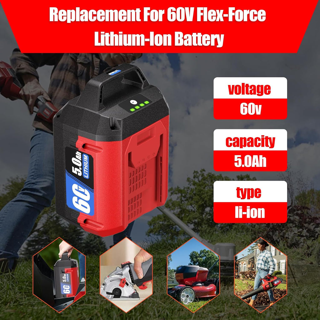 TenHutt 60V 5.0Ah Li-ion Battery, Replacement for Toro 60v Flex Force Battery 88650 88660 88640 88625 88675 88620 88602, Compatible with Toro 60 Volt Power System Tools & Chargers 88605 88610 88602