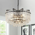 22.2' 10-Light Modern Glass Chandelier Light Fixtures Black 3-Tier Crystal Beads Chandeliers for Dining Room Round Hanging Ceiling Pendant Lighting for Kitchen Island Entryway Foyer Hallway