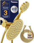 HammerHead Showers® Solid Metal Dual Shower Head Combo – BRUSHED GOLD – 8 Inch Rainfall High Flow Shower Head & 3-Flow Handheld Shower Head High Pressure with Hose 6ft - Luxury Double Shower Heads
