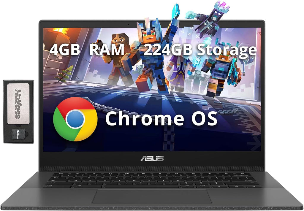 ASUS Chromebook CM1402 14' FHD Anti-Glare Laptop, MediaTek Kompanio 520, 4GB LPDDR4X, 224GB Storage(64GB eMMC+160GB Docking Station Set), HD Webcam, WiFi 6, Bluetooth, Chrome OS, Gray