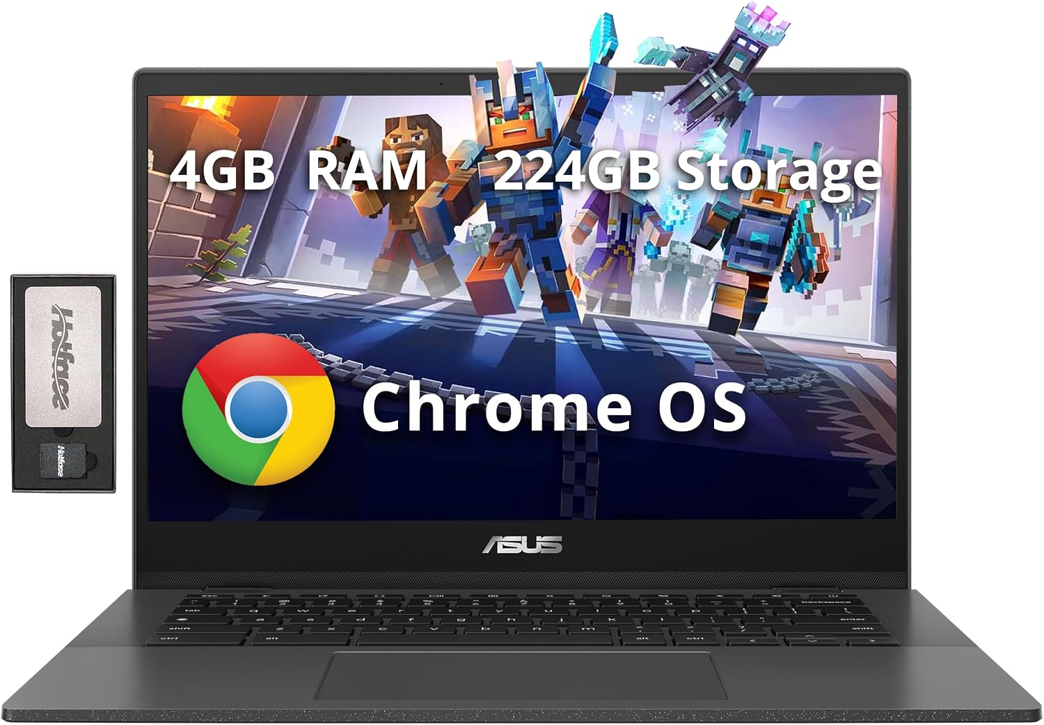 ASUS Chromebook CM1402 14' FHD Anti-Glare Laptop, MediaTek Kompanio 520, 4GB LPDDR4X, 224GB Storage(64GB eMMC+160GB Docking Station Set), HD Webcam, WiFi 6, Bluetooth, Chrome OS, Gray