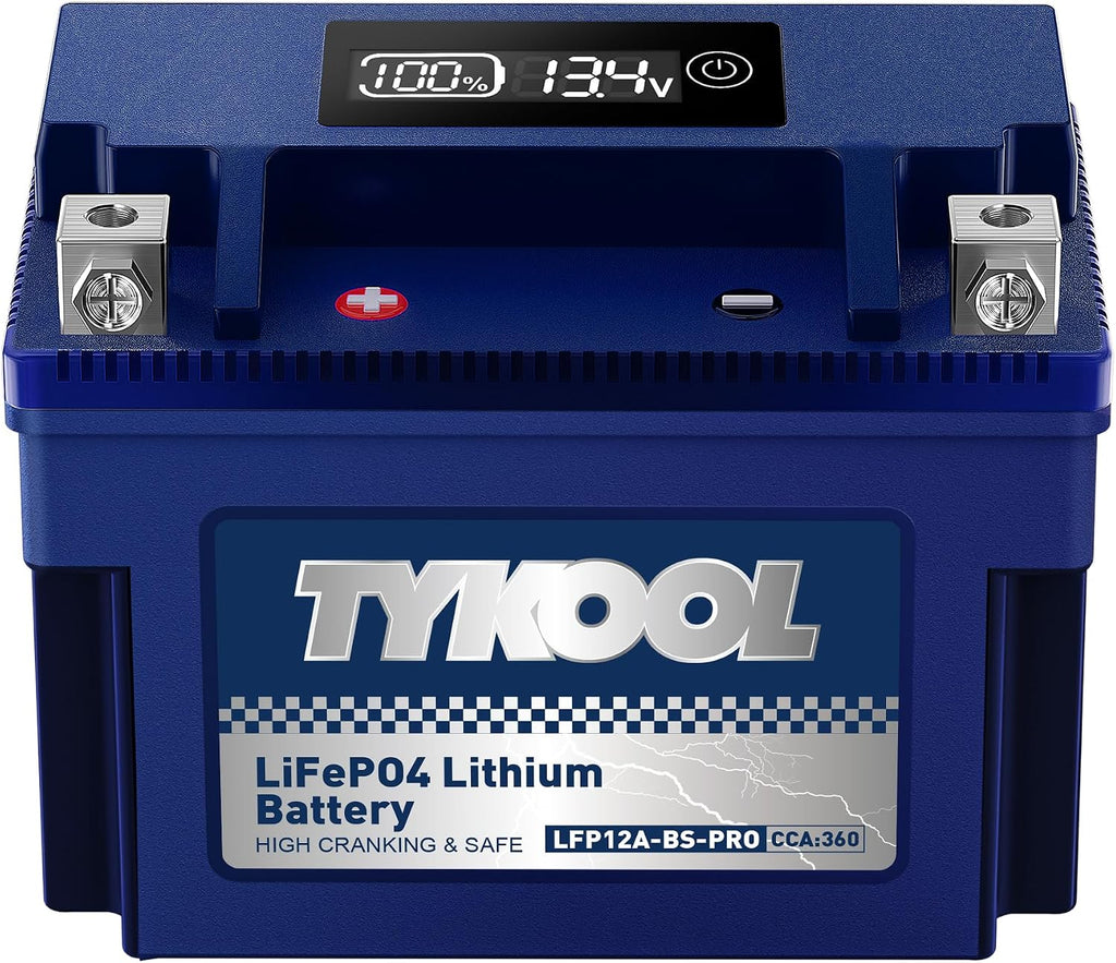 TYKOOL YT12A-BS 360CCA,3X Cranking Amps,5X Life,High Performance LiFePO4 Lithium Motorcycle Battery,Fits for 1000cc Aprillia and Suzuki,Husqvarna 701 Vitpilen,KTM Adventure and Duke