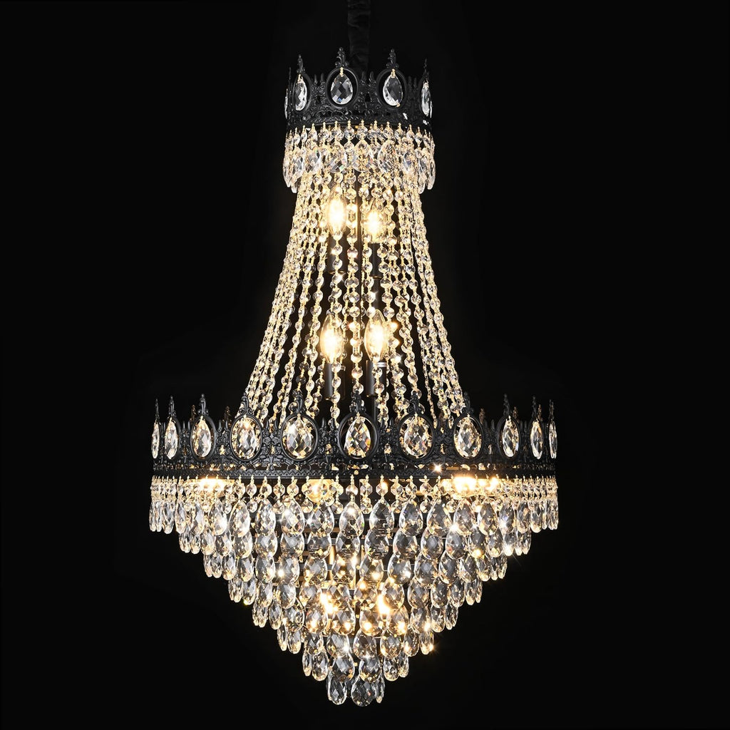 KoKo&Yukina Black 23.6' French Empire Crystal Chandelier - 14 Lights K9 Modern Farmhouse Adjustable Hanging Light for Living Room, Dining Room, Bedroom