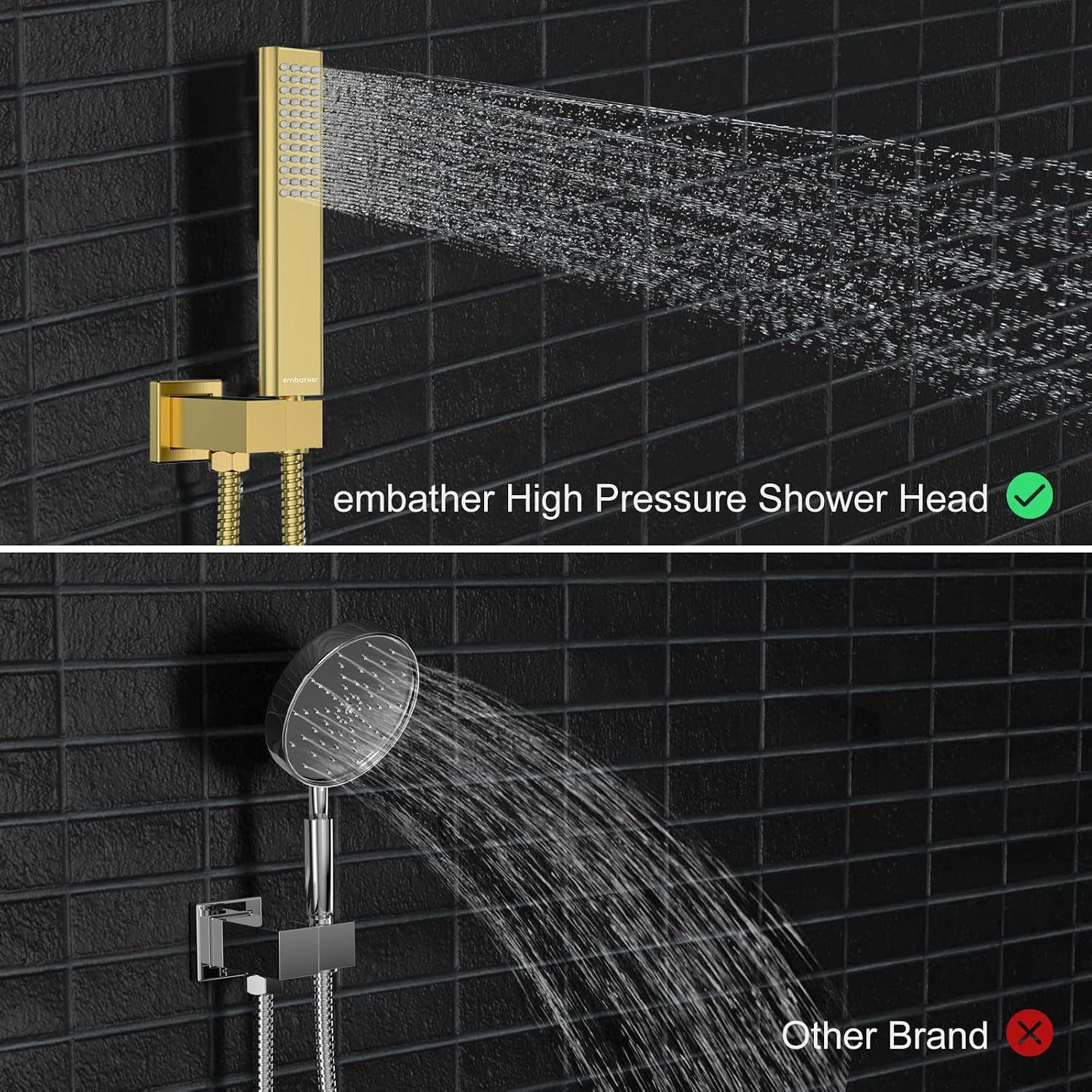 EMBATHER Brushed Gold Shower System- 12 inch Shower Faucet Sets with Rain Shower Head Hand Held Shower Head for Bathroom, Wall Mounted Square Shower Combo Set (Contain Shower Valve and Trim)