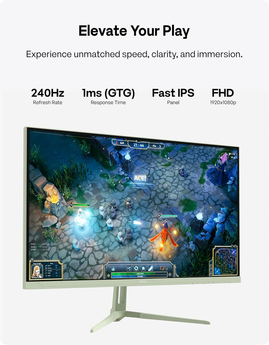 Pixio PX279 Wave Mint Green 27 inch 240Hz Refresh Rate FHD 1080p Resolution Fast IPS Panel 1ms GTG Response Time Gaming Monitor with Adaptive Sync