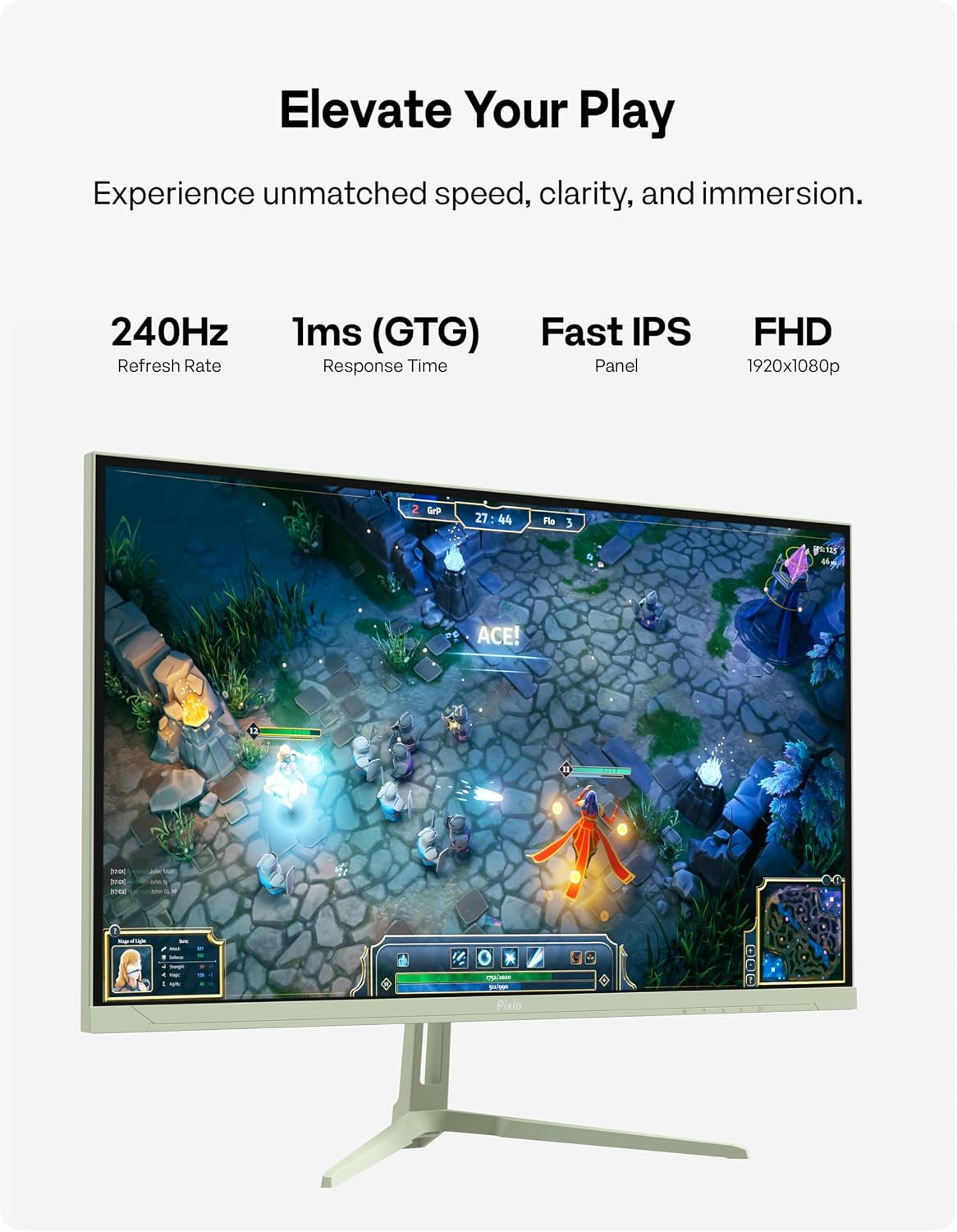 Pixio PX279 Wave Mint Green 27 inch 240Hz Refresh Rate FHD 1080p Resolution Fast IPS Panel 1ms GTG Response Time Gaming Monitor with Adaptive Sync