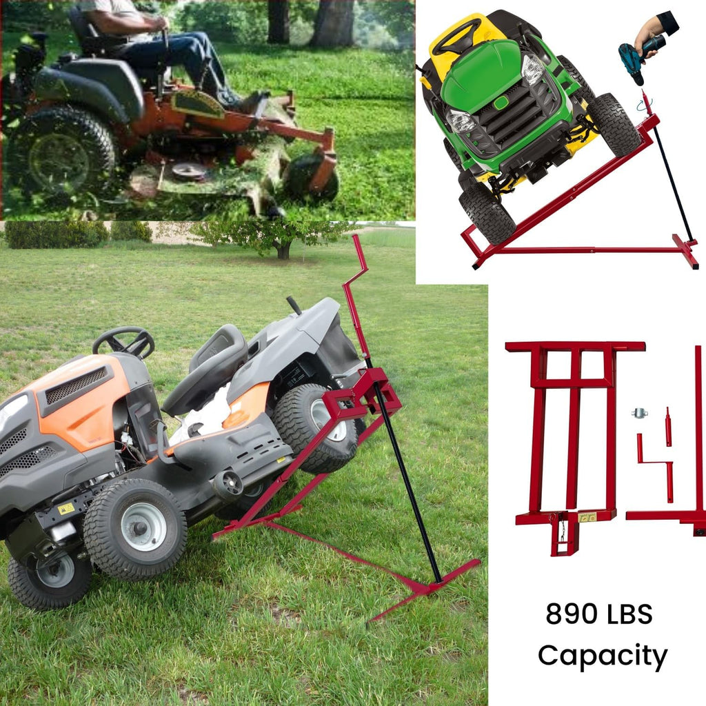 Lawn Mower Lift Jack, 890 Lbs Weight Capacity, Riding Lawnmower Lift for Garden Tractors and Lawn Mowers, Tractor Side Lift with Manual Handle & Power Tool Extension Handle