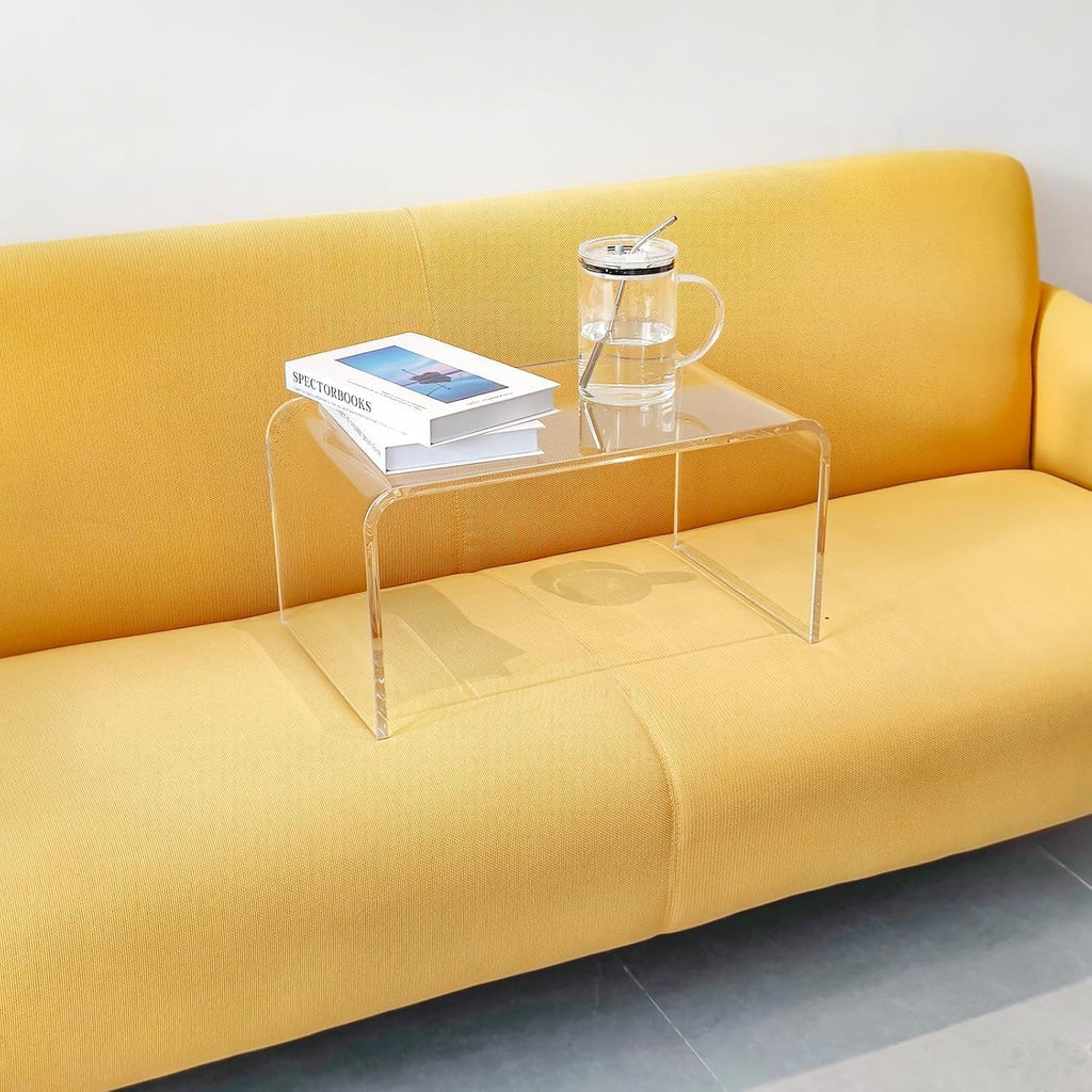 Clear Acrylic End Table, 20' L x 12' W x 12' H x 0.5' Thick C-Shape Clear Side Tables, Modern Lucite Coffee Table for Living Room, Bedroom, Bathroom, Office, Kitchens No Installation (2pcs)