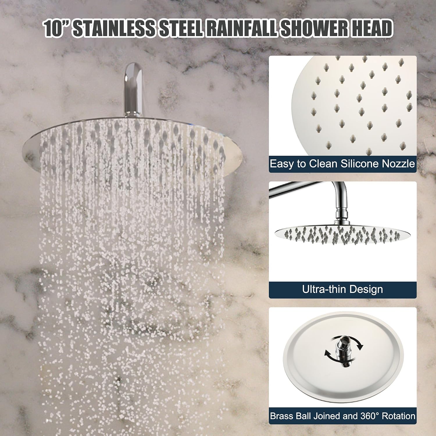 MONDAWE Round Shower Faucets Sets Complete with Tub Spout, Wall Mounted Shower System 10 Inch Rainfall Shower Head with Handheld Combo, Chrome High Pressure Shower Faucet Set