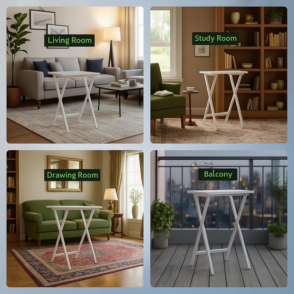 5 Piece Solid Wood Portable Tray Table Set White Folding Adjustable Decorative Lightweight Laptop Stand Compact Computer Desk Multipurpose Gaming Workstation and Versatile Snack Table