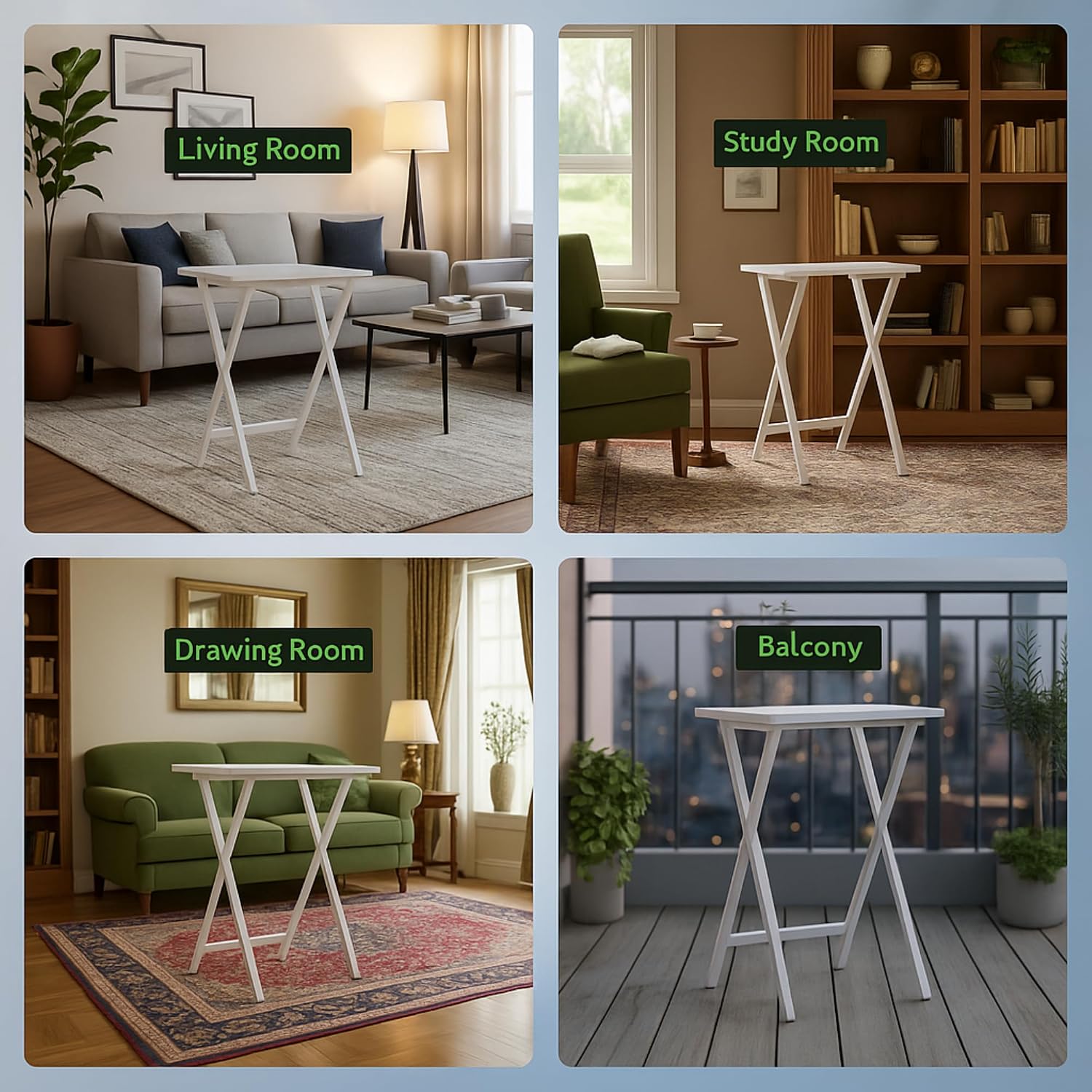 5 Piece Solid Wood Portable Tray Table Set White Folding Adjustable Decorative Lightweight Laptop Stand Compact Computer Desk Multipurpose Gaming Workstation and Versatile Snack Table