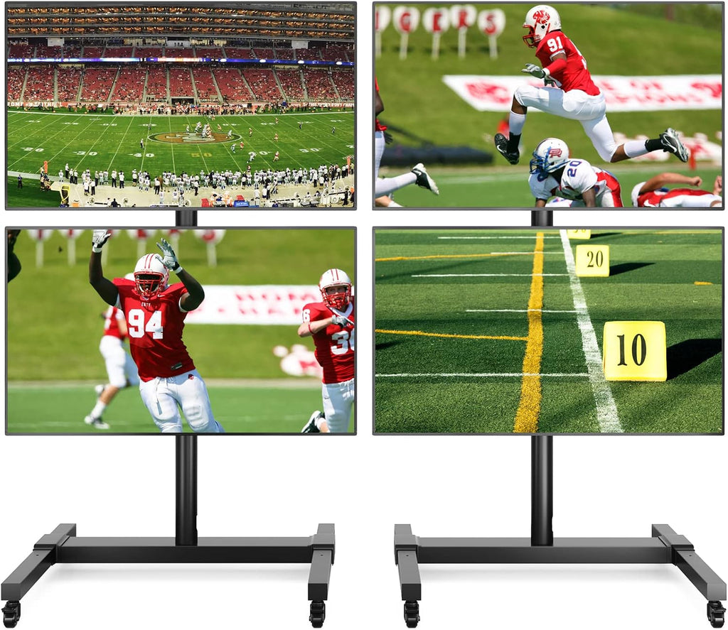 5Rcom Rolling/Mobile TV Cart with Wheels for 32 to 55 Inch LCD LED 4K Flat Curved Screen Vertical TVs-Height Adjustable Screen Tilt Rolling TV Stand for 2 TVs with Laptop Shelf Holds Up to 132 lbs
