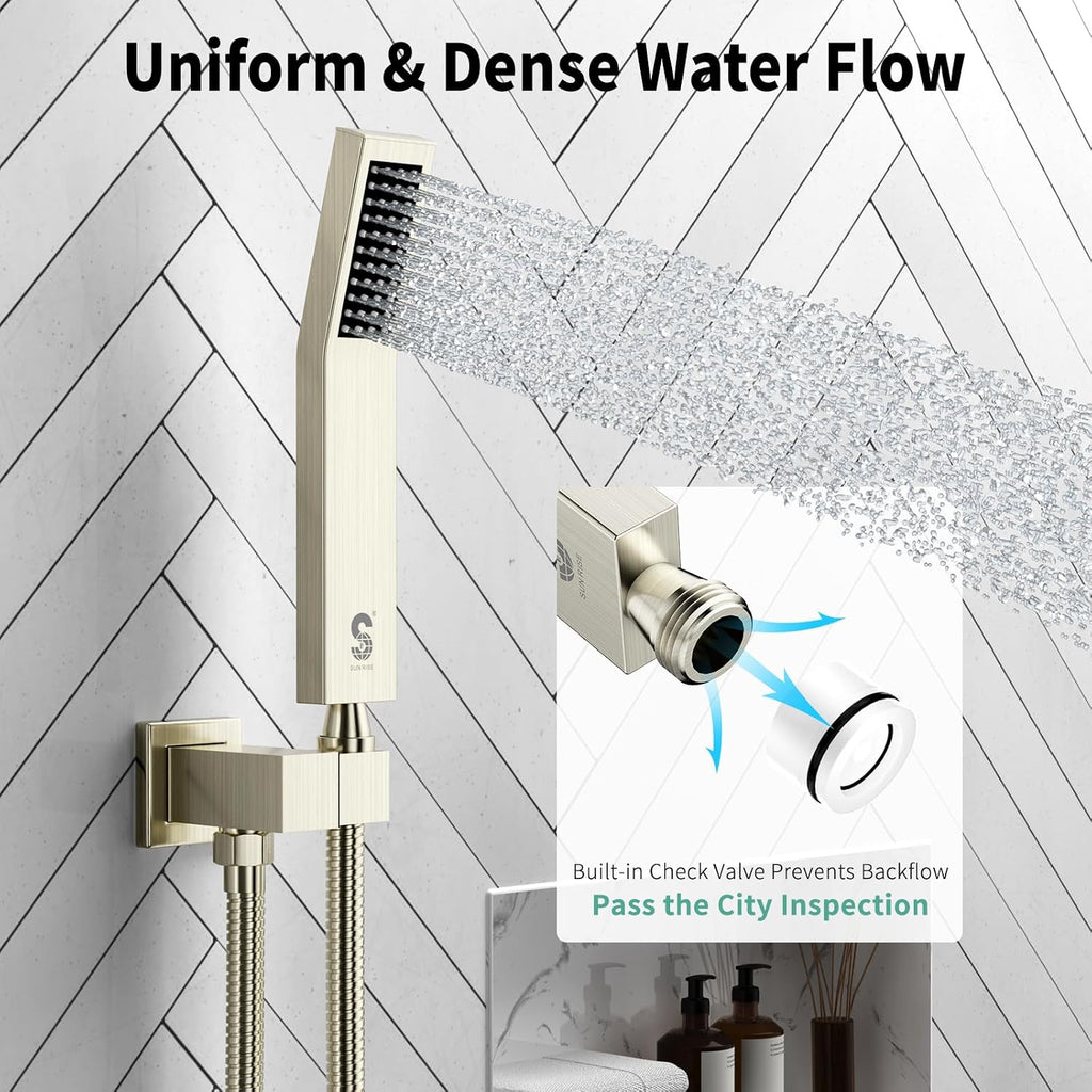 SR SUN RISE 16 Inches Brushed Nickel Shower System Bathroom Luxury Rain Mixer Shower Combo Set Ceiling Mounted Rainfall Shower Head Faucet (Contain Shower Faucet Rough-In Valve Body and Trim)