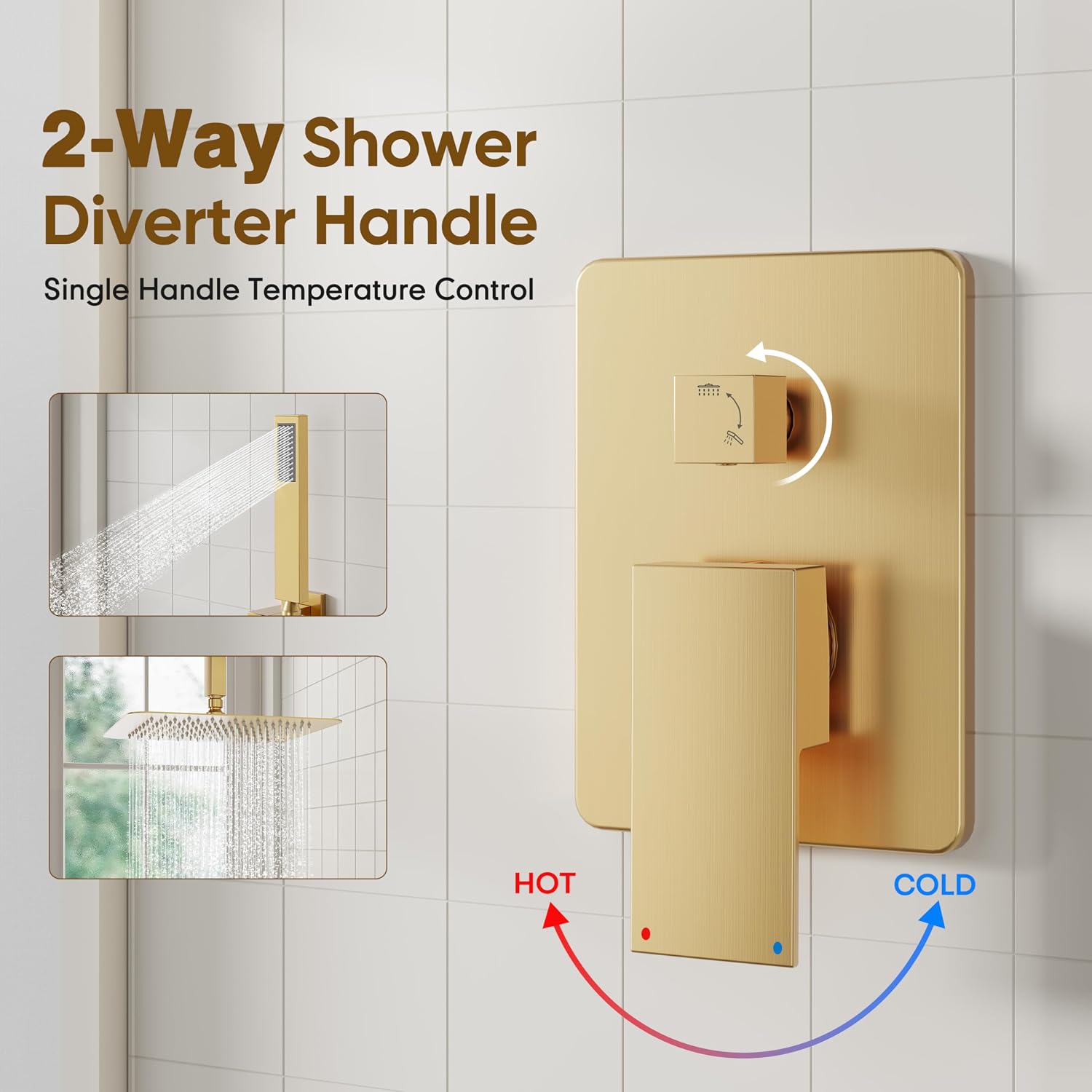 ESNBIA Gold Shower Head System, All Metal 12 Inches Ceiling Shower Faucet Set with Valve, Rain Shower Head with Handheld Spray Combo, Brushed Gold