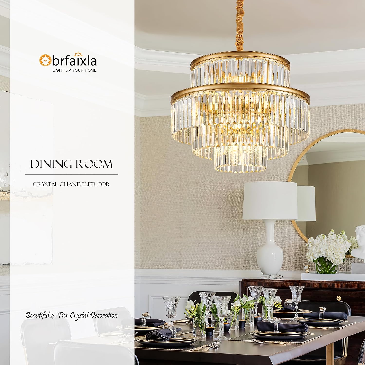 21.6' 14-Light Modern Crystal Chandelier Light Fixtures 4-Tier Gold Luxury Chandeliers for Dining Room Round Hanging Pendant Lighting for Living Room Kitchen Entryway Bedroom Foyer Hallway