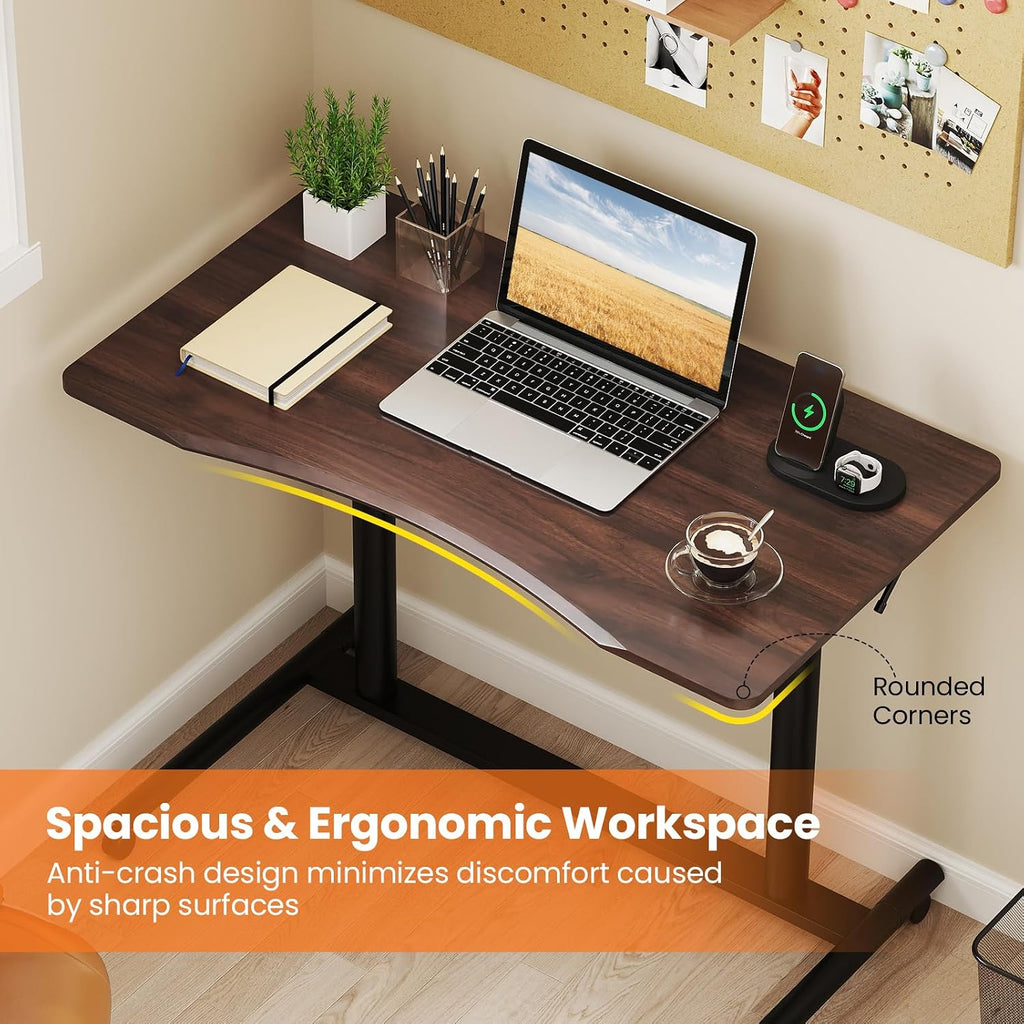 Tangkula Mobile Standing Desk, C-Shaped Sit Stand Desk with Adjustable Height, Lockable Wheels & Metal Frame, Rolling Laptop Desk, Portable Computer Workstation for Small Space