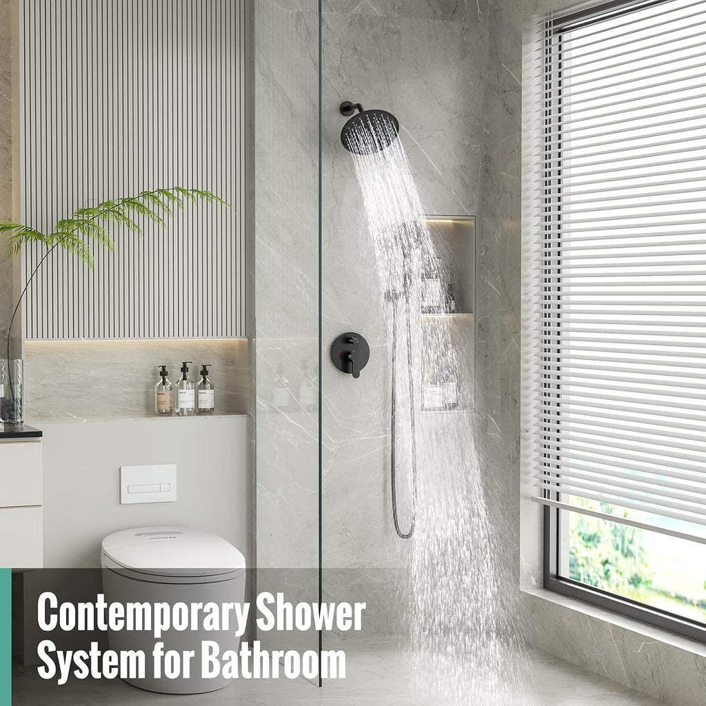 SR SUN RISE Shower Faucet - 8 Inch Multifunctional High Pressure Shower Head System with Handheld Shower Head Fixtures - Valve Included - Matte Black