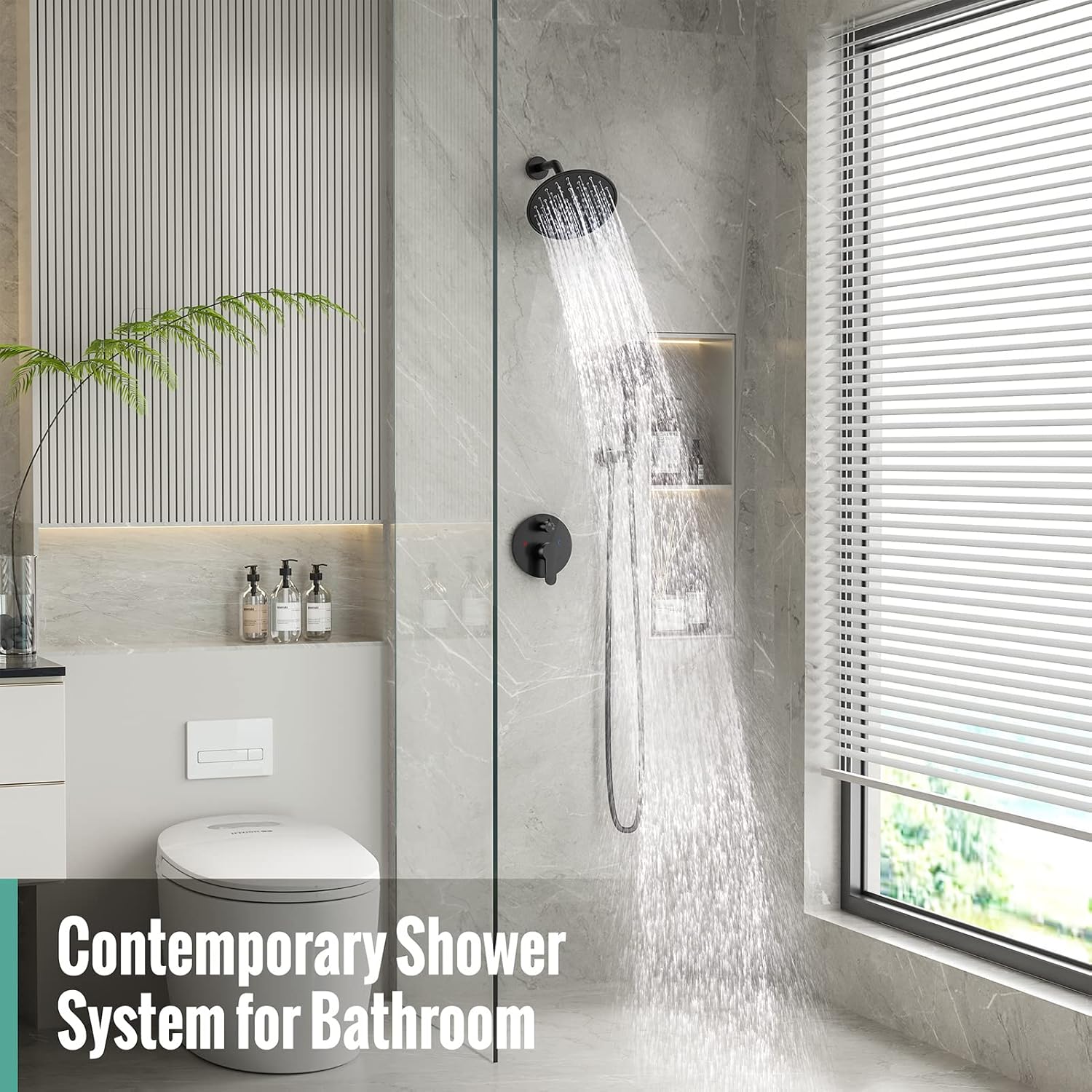 SR SUN RISE Shower Faucet - 8 Inch Multifunctional High Pressure Shower Head System with Handheld Shower Head Fixtures - Valve Included - Matte Black