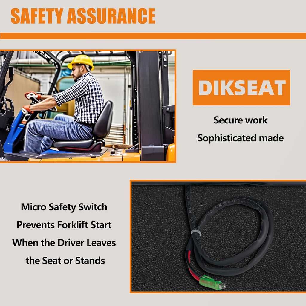 Universal Forklift Seat,Riding Lawn Mower Seat with Armrest,Tractor Seat with Micro Switch and Safety Belt,Storage Pouch on The Back for Mower Excavator Skid Loader Backhoe Dozer Telehandler