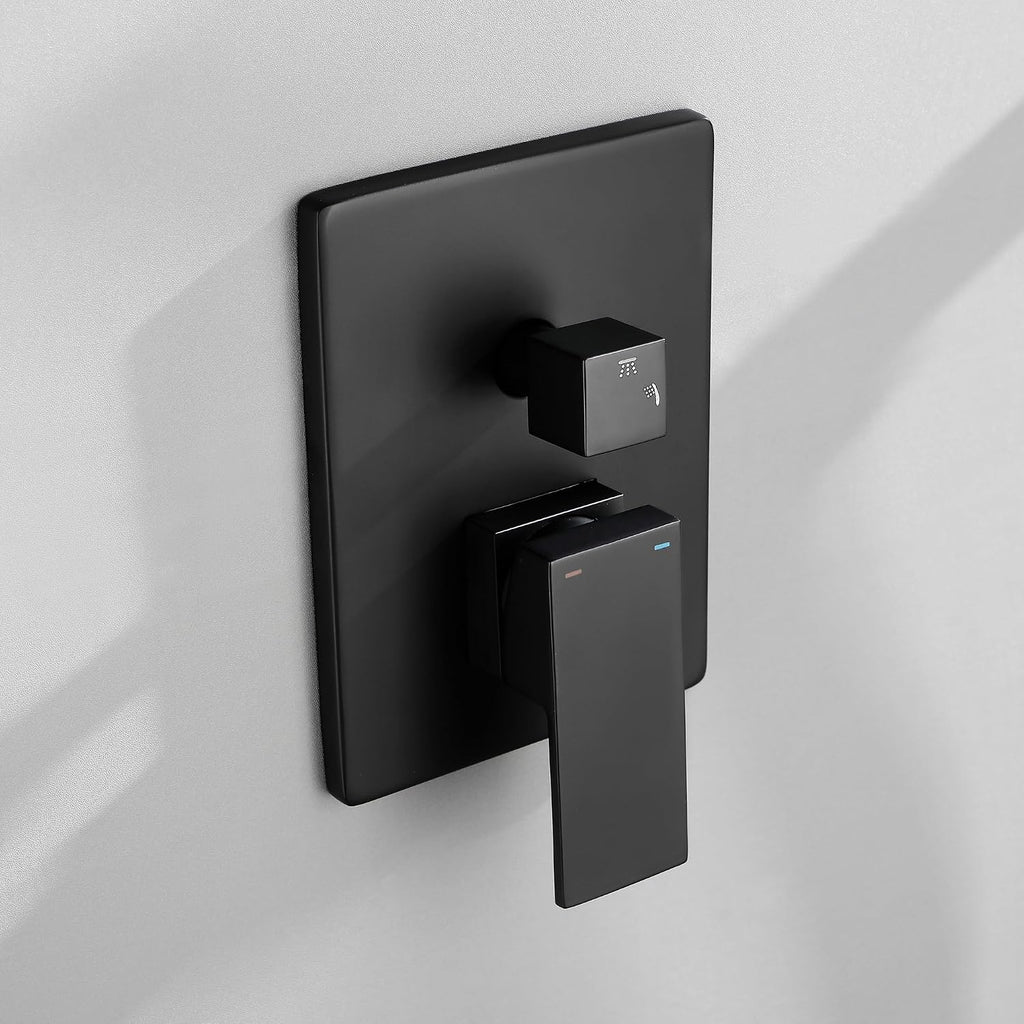 WELLFOR 12' Ceiling Mount Matte Black Shower System with 2-way Diverter, Built-In Shower Faucet System, Shower Faucet Kit, Ceiling Rainfall Shower Head Faucet Trim Kits with Rough-in Valve and Trim