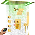 ENGA Bright Gold Dual Rain LED Shower System, 14'x20' Shower Head + 6' Wall Shower, 4 Body Jets with Individual On/Off & Adjustable Water Pressure, Rainfall Shower Faucet Set