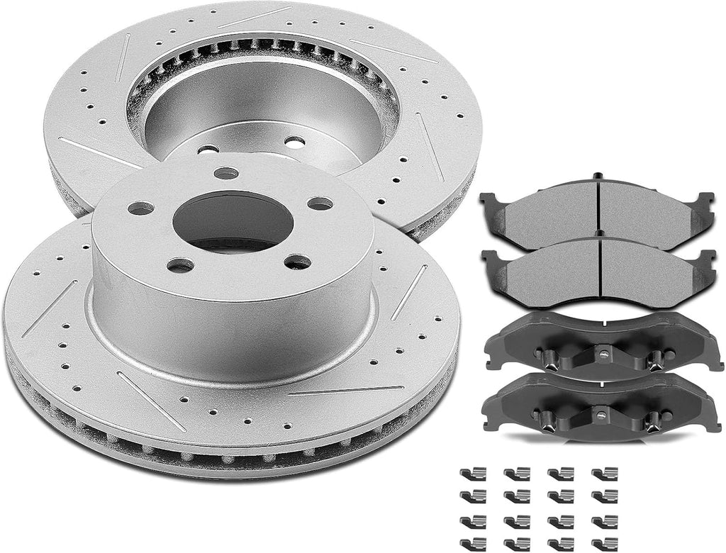 SCITOO Brake Kits,Front Discs Brake Rotors and Ceramic Pads fit for Jeep Cherokee/Comanche, 93-98 for Jeep Grand Cherokee, 98-99 for Jeep TJ, 90 for Jeep Wagoneer, 90-95 97-99 for Jeep Wrangler