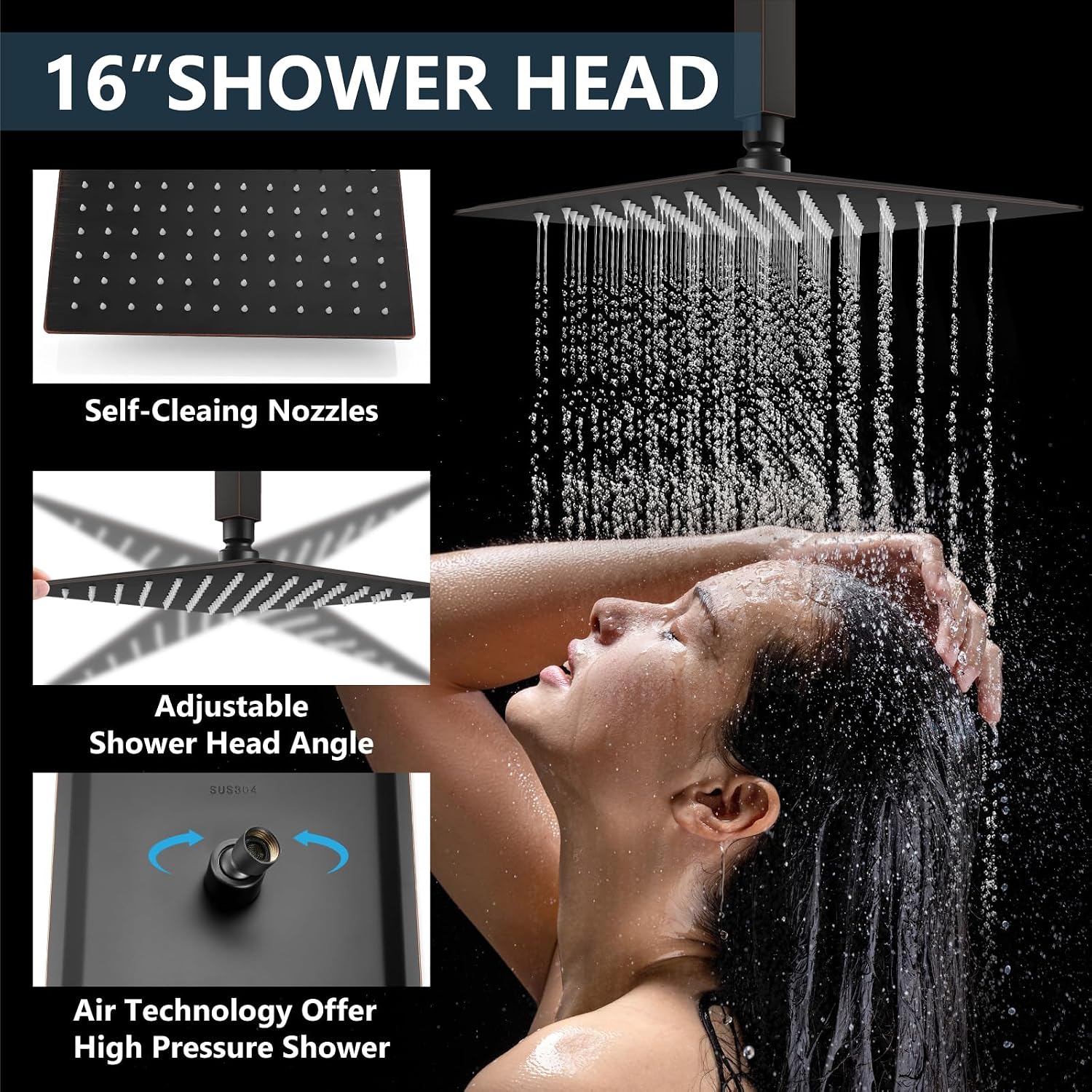 Aolemi Ceiling Mount Shower System Rain Shower Head with Handheld Spray High Pressure Shower Faucet Set Rough-in Valve Shower Trim Kit Included Bathroom Oil Rubbed Bronze 16 Inch Ceiling Shower Head