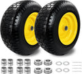 2Pcs 16×6.50-8 Tire and Wheel with 1 Inch Axle, Flat Free 16x6.5-8 Lawn Mower Tire, with 3/4' Bearing & 1' Bushing, 3-5' Offset Hub, for Lawn&Garden Riding Tractors Front Assembly Replacement, 550lbs