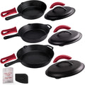 Cuisinel 12' + 10' + 8'-Inch Cast Iron Skillets Set with Braiser Lids + Silicone Handle Grips + Pan Scraper - Indoor/Outdoor Pre-Seasoned Kitchen Cookware - Oven, Fire, Stove Safe