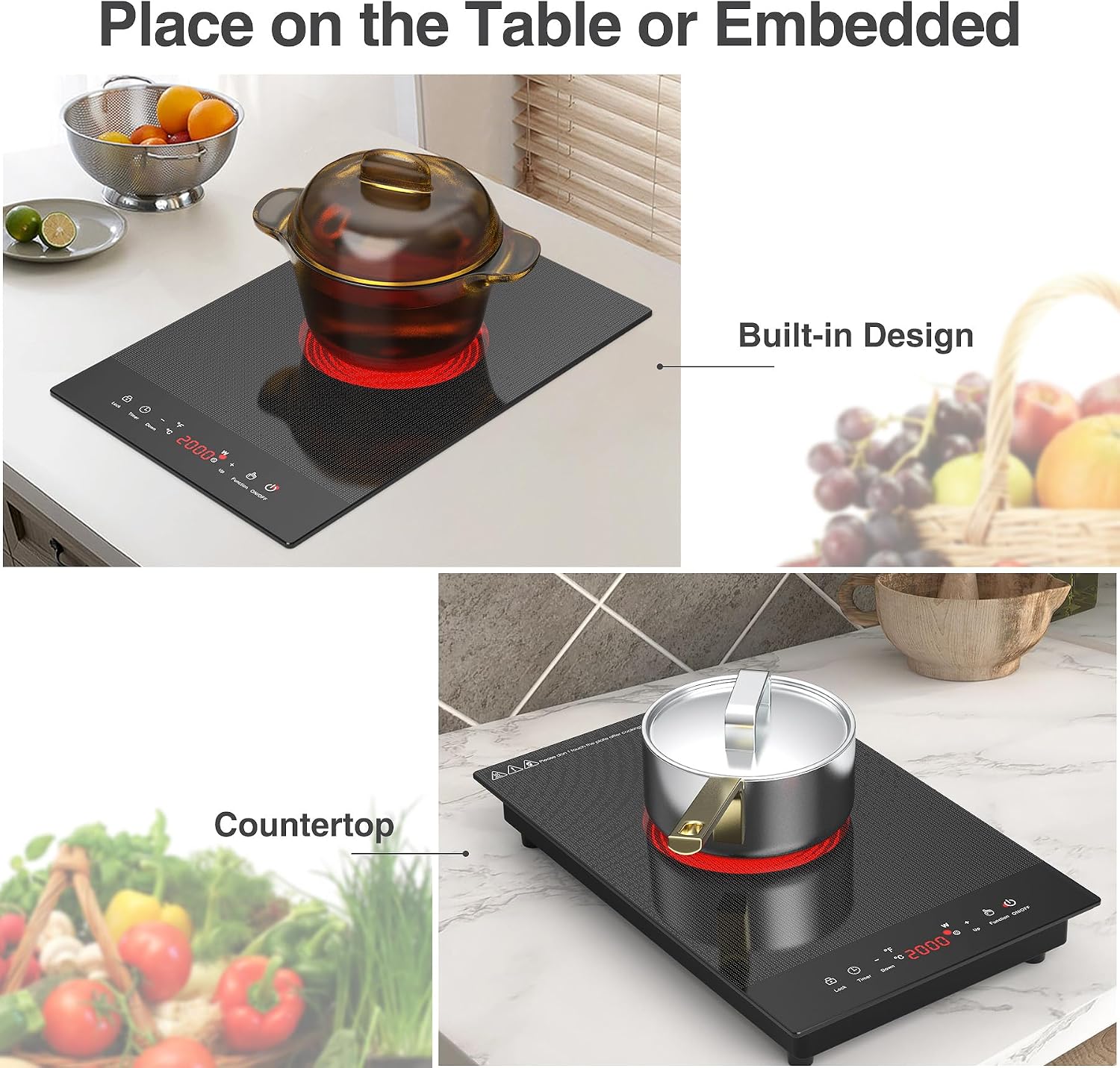 VBGK Single and Double Electric Cooktop, 110V Electric Stove Top with 9 Power Levels, Kids Lock & Timer,LED Touch Control,Overheat Protection Electric Stove