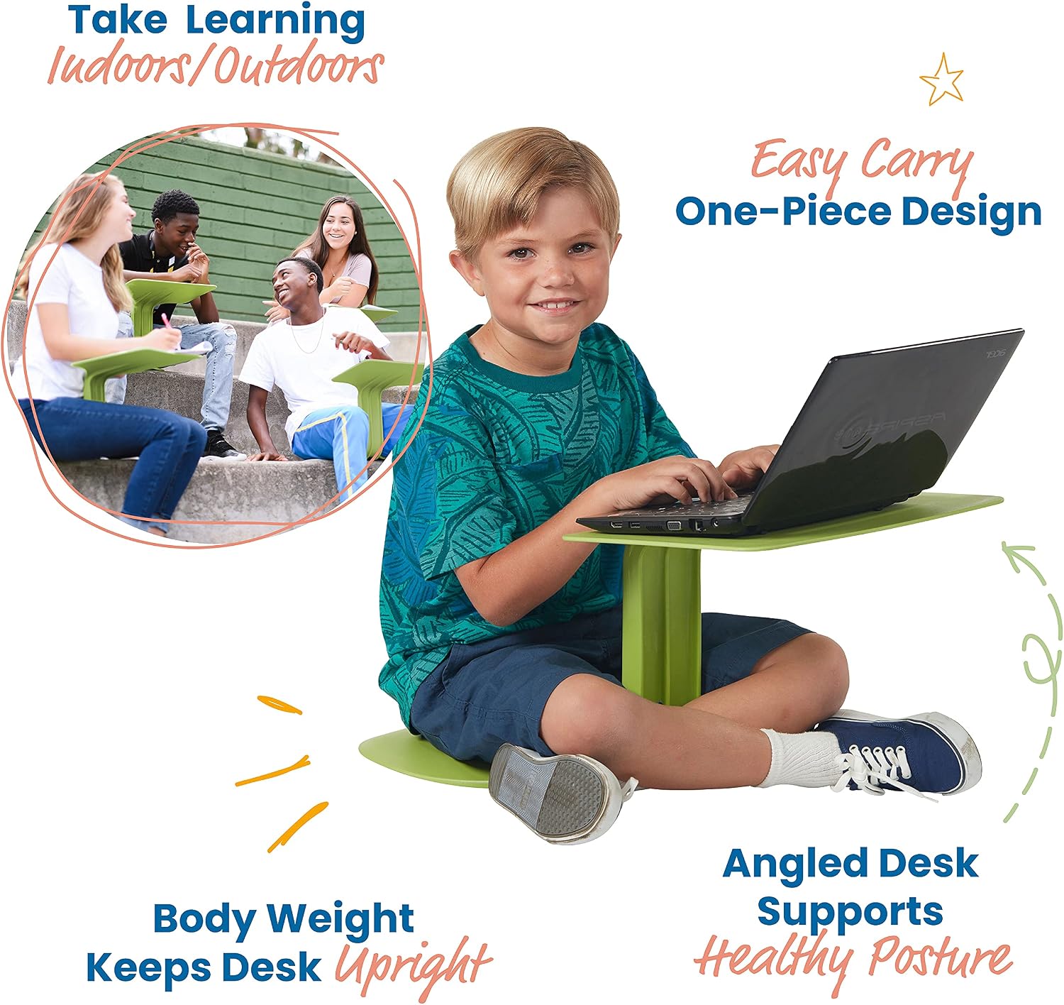 ECR4Kids The Surf Portable Activity Lap Desk, Classroom Essentials, Grassy Green, 10-Pack