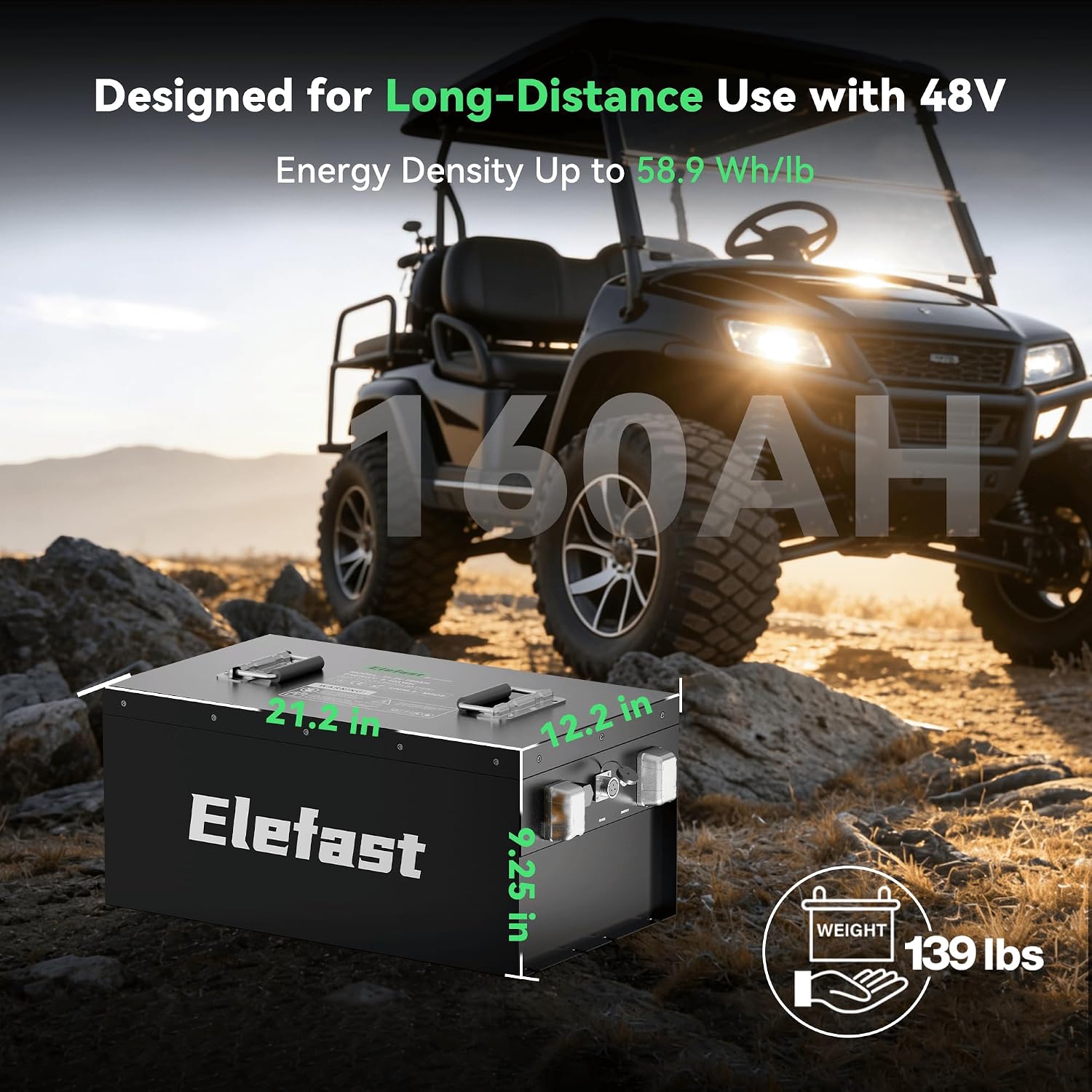 160AH 48V Lithium Battery for Golf Cart,51.2V Lifepo4 Battery with 22A Charger and Touch Monitor,Built-in 200A BMS and Bluetooth,Up to 8000 Deep Cycle,Perfect for Golf Carts