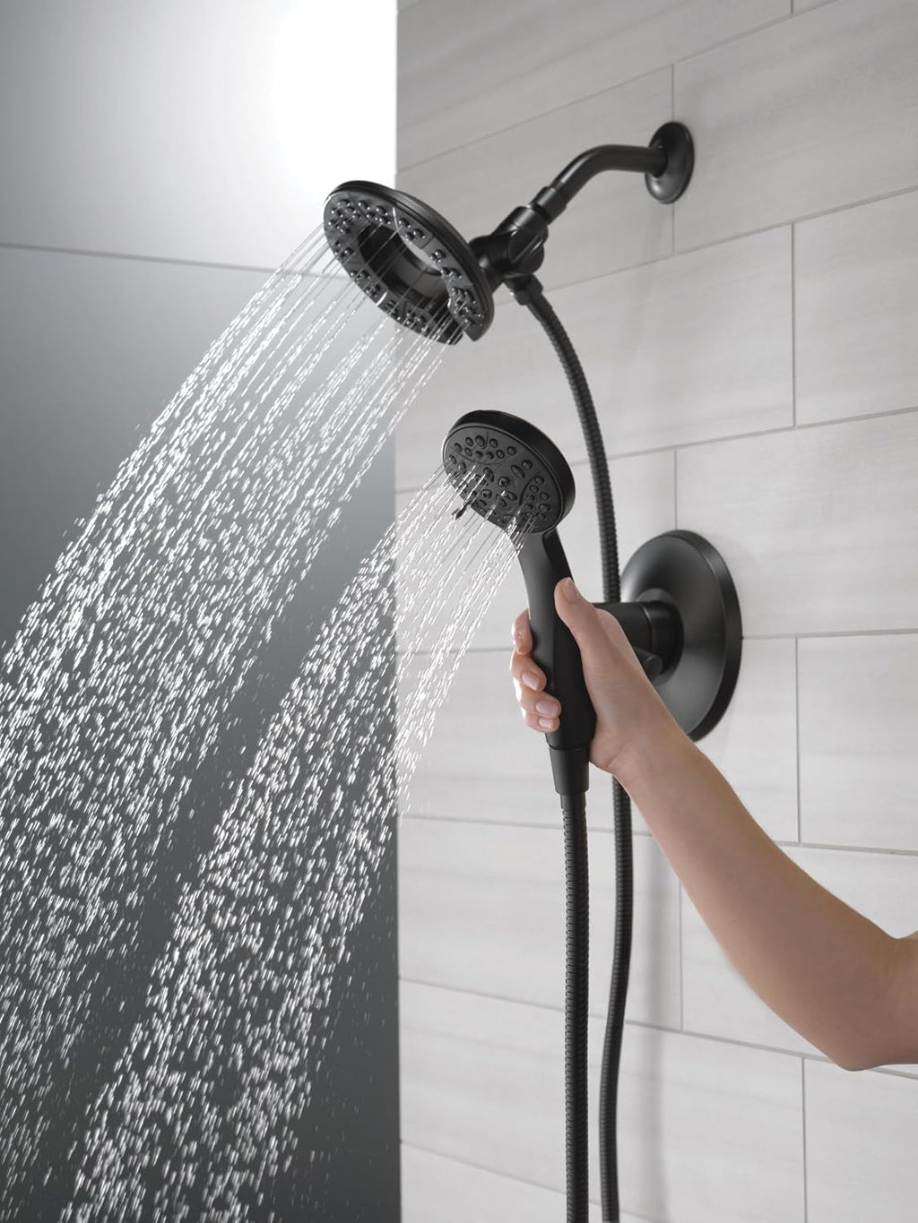 Delta 4-Setting In2ition 2-in-1 Dual Shower Head with HandHeld Spray, Matte Black Detachable Shower Head with Hose, Showerhead, 1.75 GPM Flow Rate, Matte Black 58499-BL