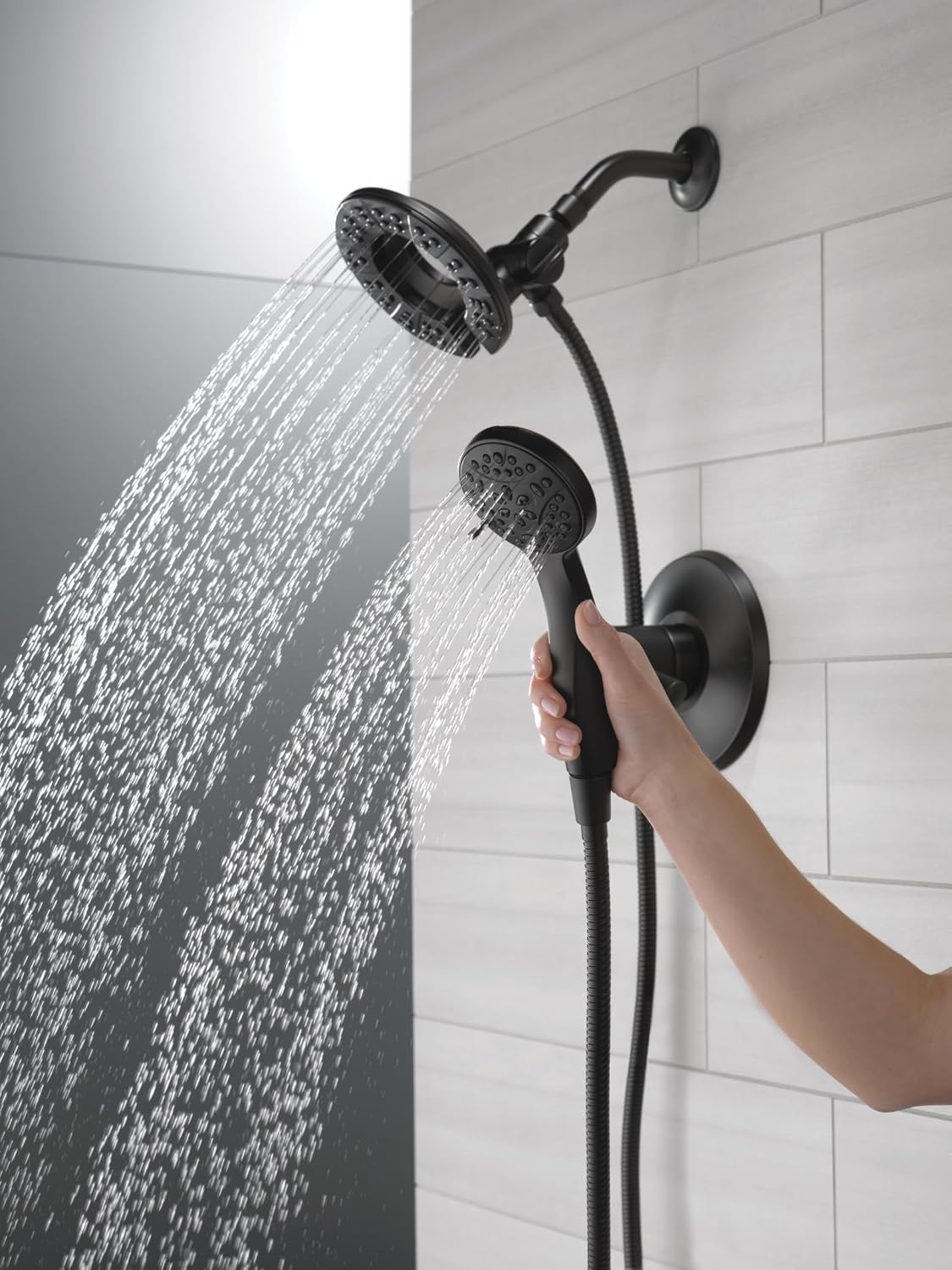 Delta 4-Setting In2ition 2-in-1 Dual Shower Head with HandHeld Spray, Matte Black Detachable Shower Head with Hose, Showerhead, 1.75 GPM Flow Rate, Matte Black 58499-BL