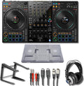 Pioneer DDJ-FLX10 4-Deck DJ Controller Bundle with StreamEye Cans50, On-Stage LPT5000 Laptop Stand, Decksaver Cover and DJ Cables | Rekordbox + Serato DJ Pro | Complete DJ Setup with Stem Separation