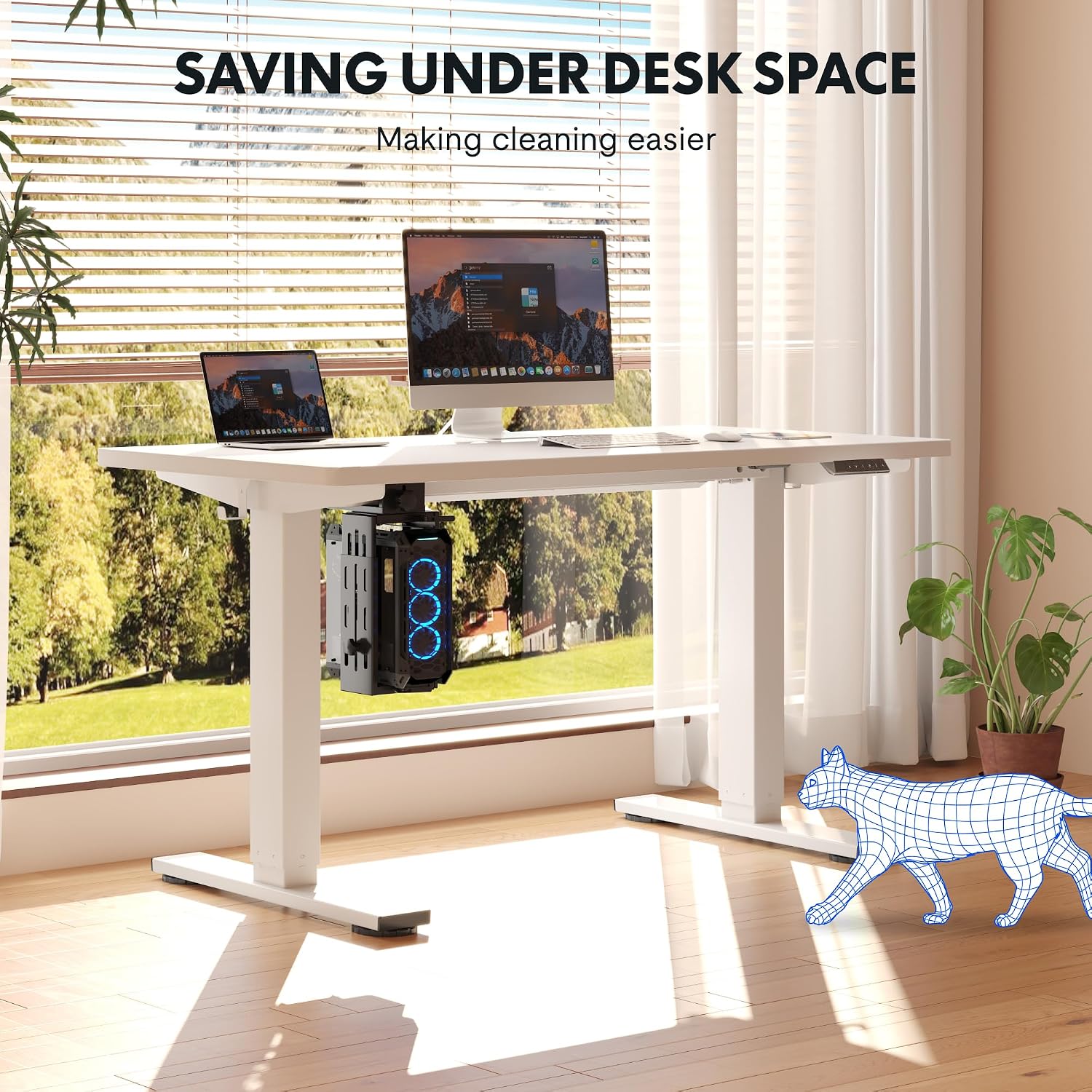 FLEXISPOT EN2 48''x24'' Electric Standing Desk with PC Stand Bundle, One-Piece Desktop, Easy-to-Install Hanging Design PC Mount, Bundle for Home Office, Game & Small Spaces, White
