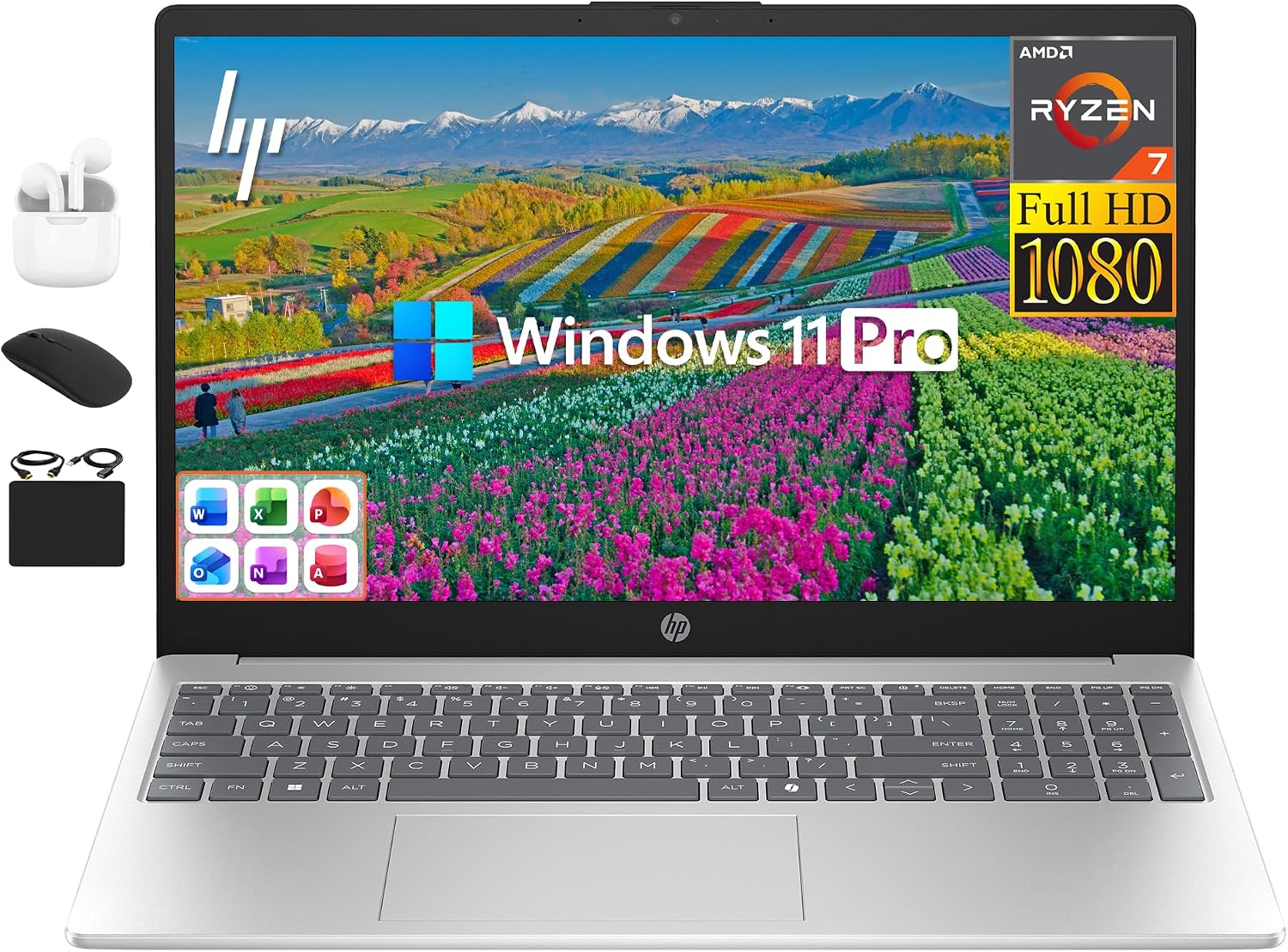 HP Pavilion Business Laptop Computer, Copilot AI, 15.6' FHD IPS Display, 8-Core AMD Ryzen 7, 16GB RAM, 1TB Storage (512GB SSD+500GB Ext), Numeric Keypad, HubxcelAccessory, Win 11 Pro, Lifetime Office