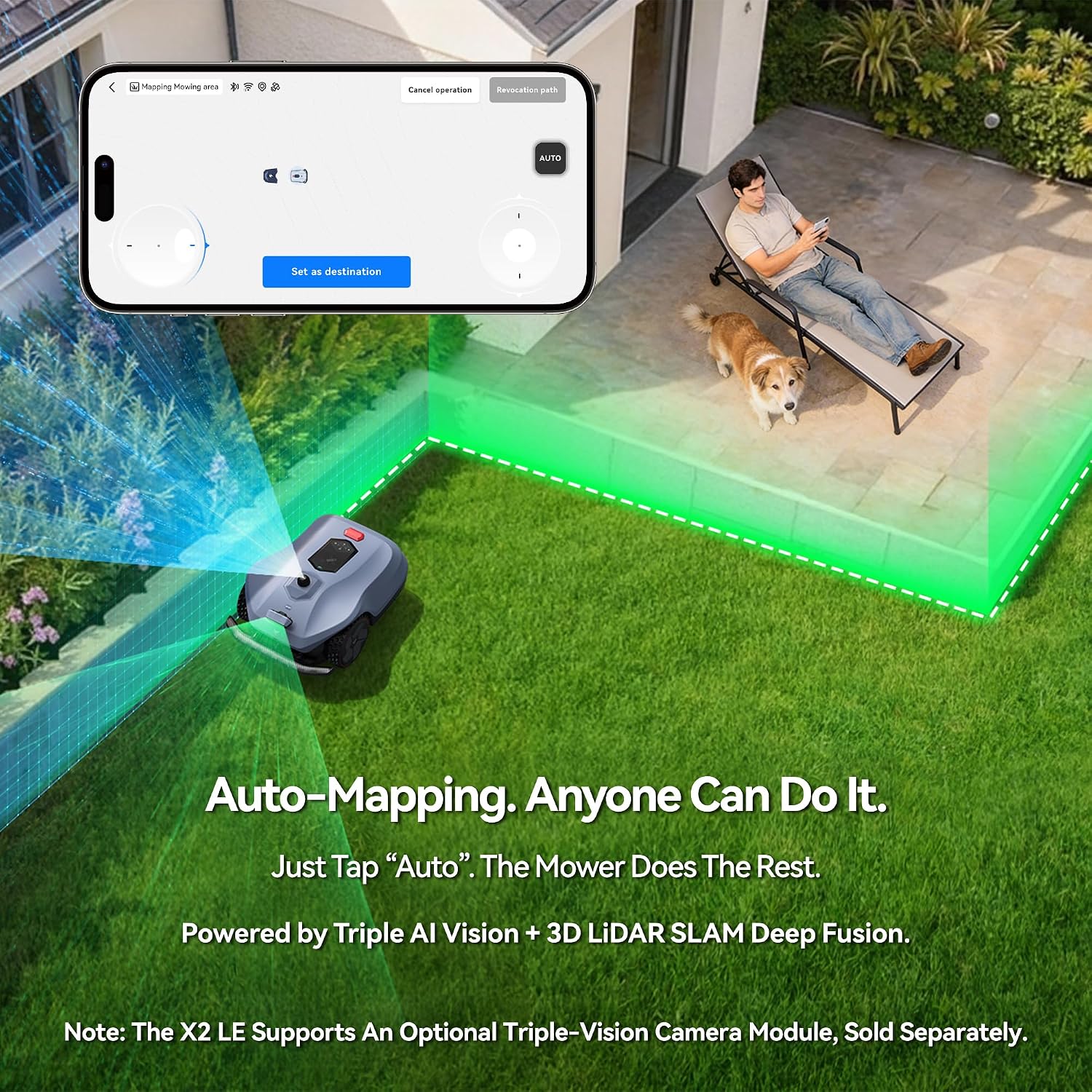 Neomow X2 LE 360° 3D LiDAR Robot Lawn Mower, Wire Free for 0.37 Acre, No RTK Antenna, 4G App Control, GPS Anti-Theft, 13Ah, IPX6, Support Upgrade AI Bionic Triple Vision Module for Auto-Mapping