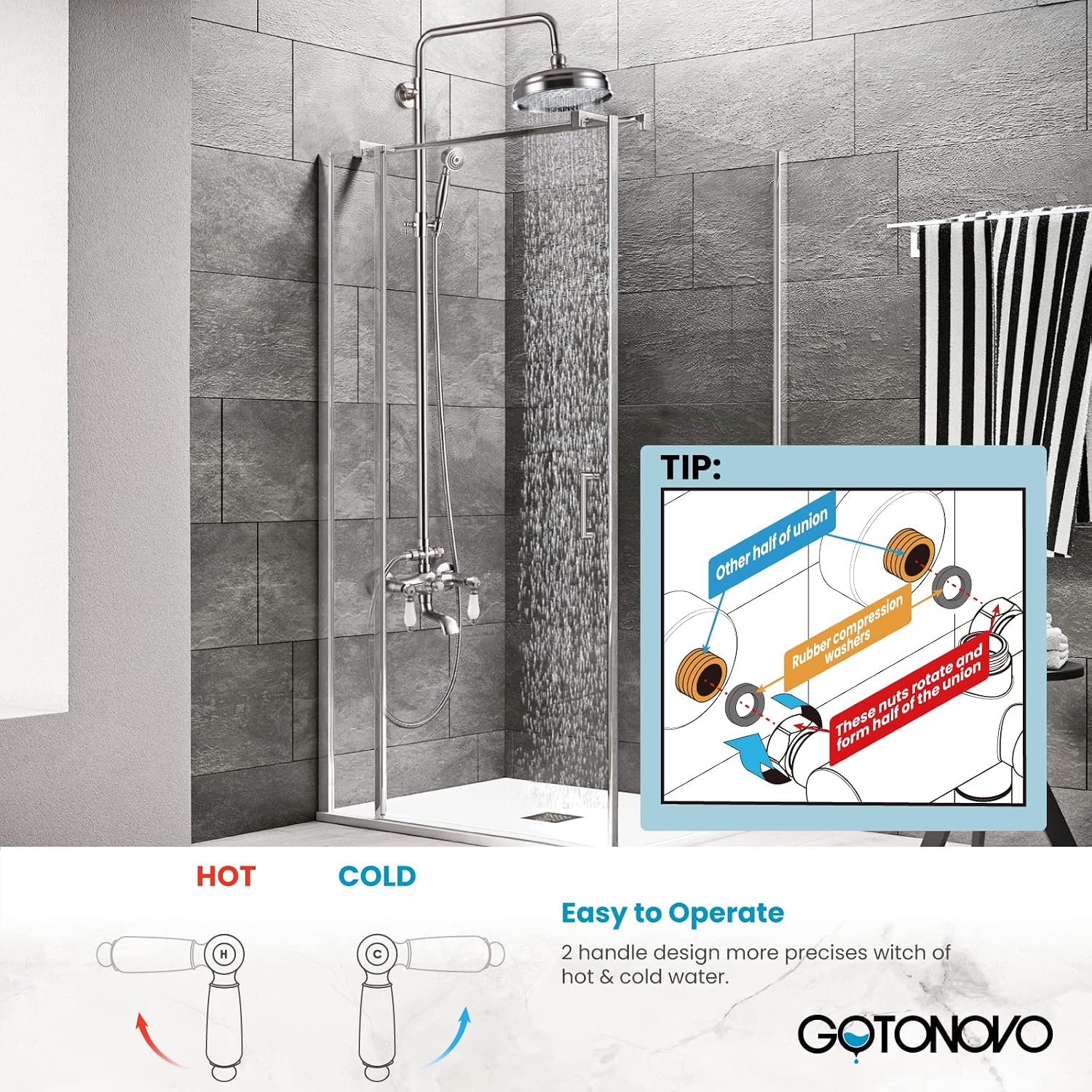 gotonovo Shower Faucet Set Brushed Nikcel 8-inch Shower Head Fixture with Handheld Spray Double Lever Handle Tub Spout Triple Function Bathroom Wall Mount