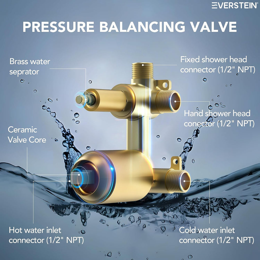 6' High-Pressure Shower System with Handheld Spray, Wall Mount Bathroom Shower Faucet Set with Valve (Brushed Gold)