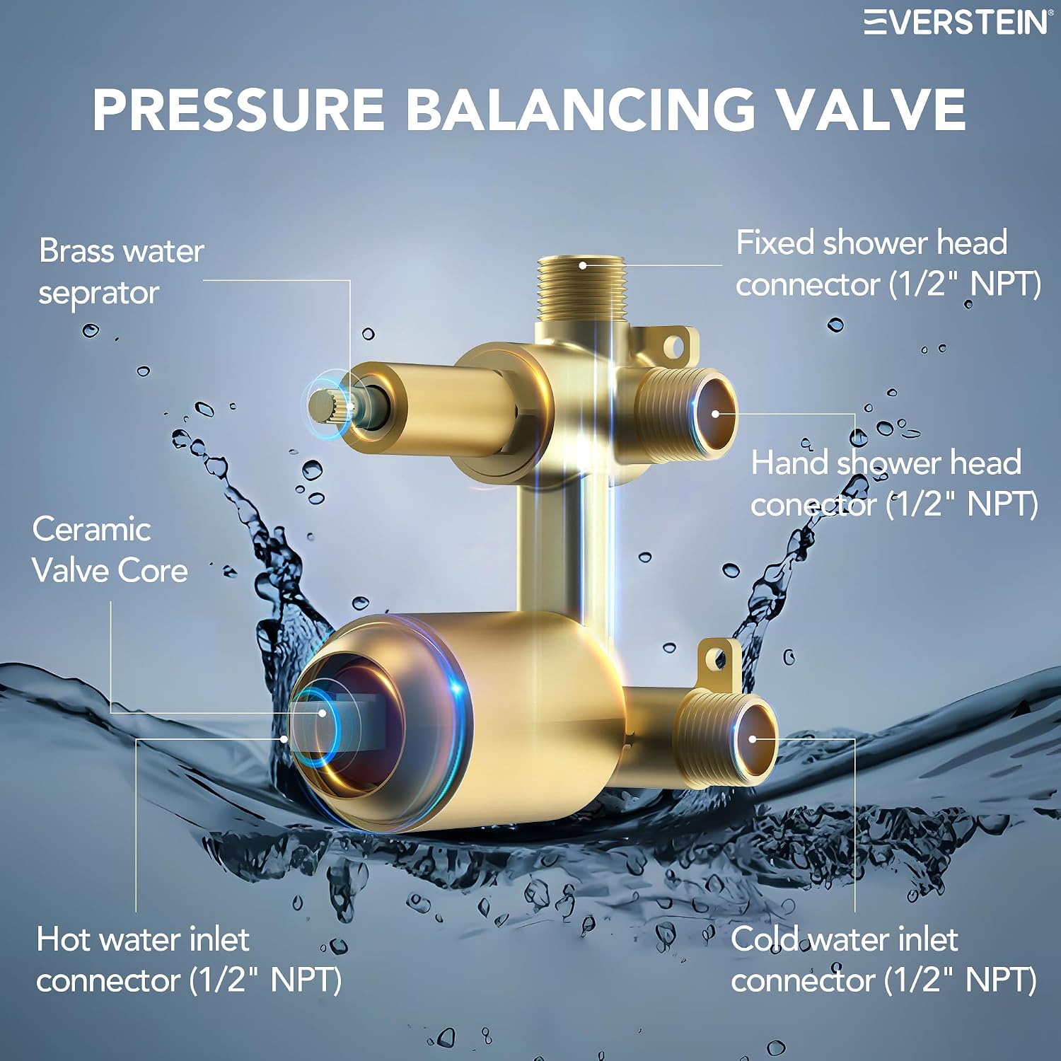 6' High-Pressure Shower System with Handheld Spray, Wall Mount Bathroom Shower Faucet Set with Valve (Brushed Gold)