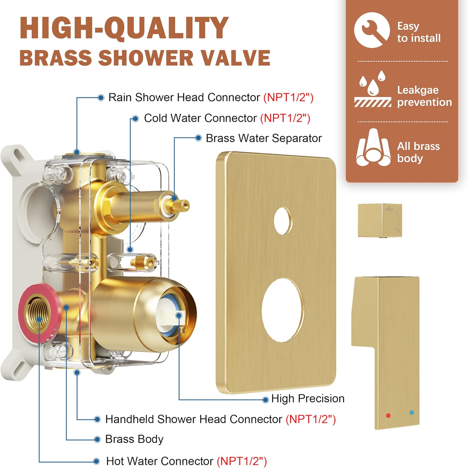 Gold Shower System, Shower Faucet Set with 10-Inch Rain Showerhead and Handheld Spray, Wall Mounted High-Pressure Showerhead Combo Set Included Valve and Trim, Brushed Gold