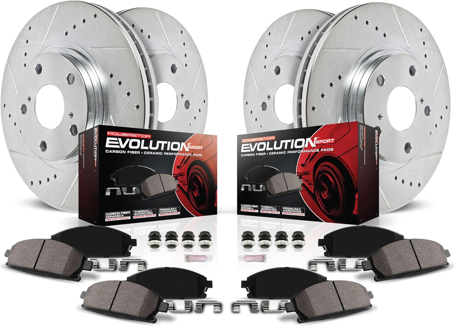 PowerStop Front and Rear Brake Kit for BMW X5 2011-18 | BMW X6 2011-19 - Drilled and Slotted Disc Rotors with Carbon-Fiber Ceramic Brake Pads Replacement, K7500