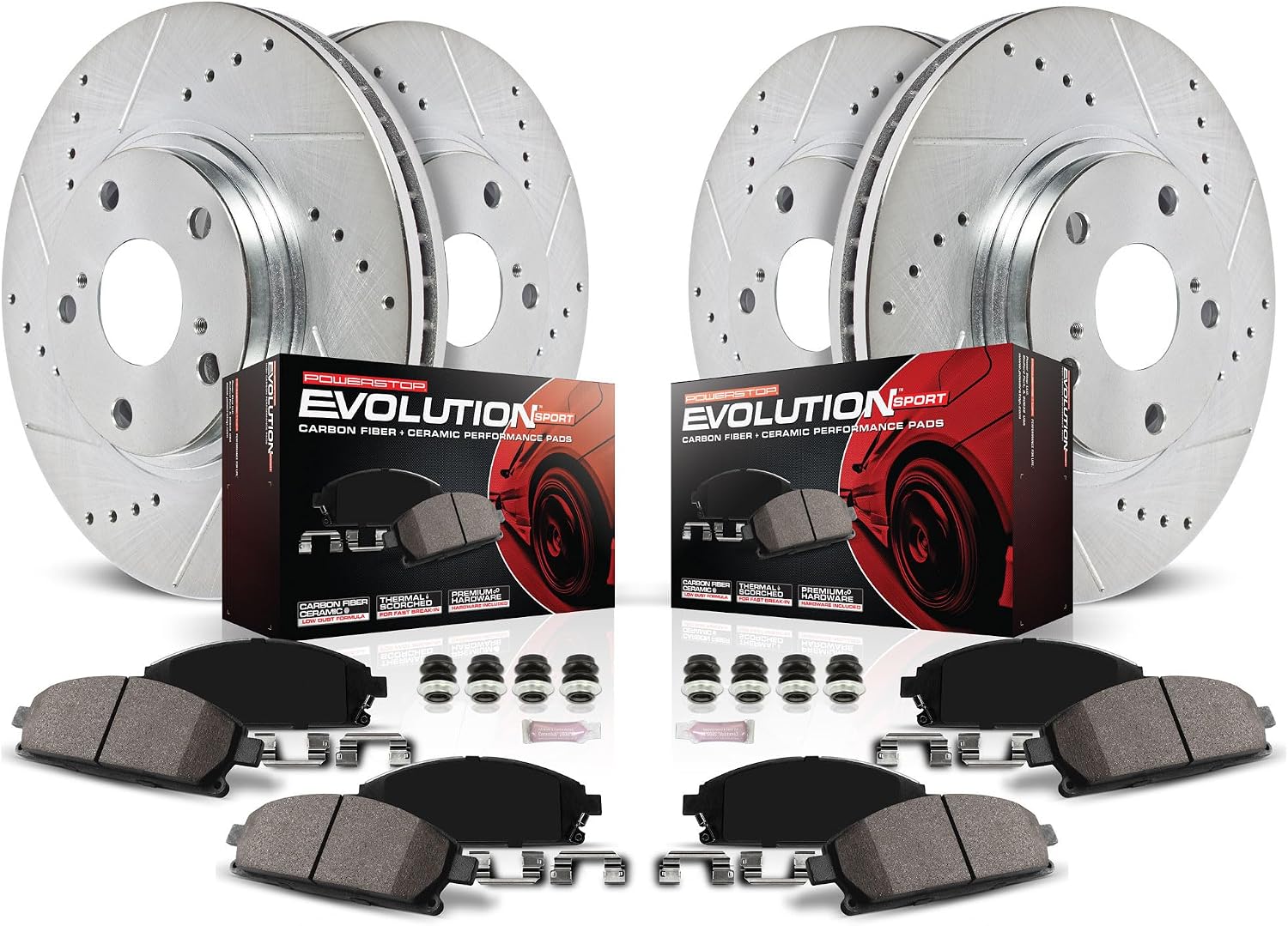 PowerStop Front and Rear Brake Kit for Pontiac Vibe 2009-10 |Toyota Corolla 2009-10 |Corolla 2014-19 - Drilled and Slotted Disc Rotors with Carbon-Fiber Ceramic Brake Pads Replacement, K4140