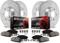 PowerStop Front and Rear Brake Kit for Lexus ES250 2021-24 |ES300h 2019-24 |ES350 2019-24 |UX200 2019-22 - Drilled and Slotted Disc Rotors with Carbon-Fiber Ceramic Brake Pads Replacement, K8348